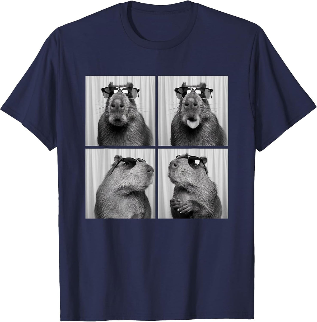 Funny Capybara PhotoBooth with Sunglasses, Capybara Photo T-Shirt - Navy Blue