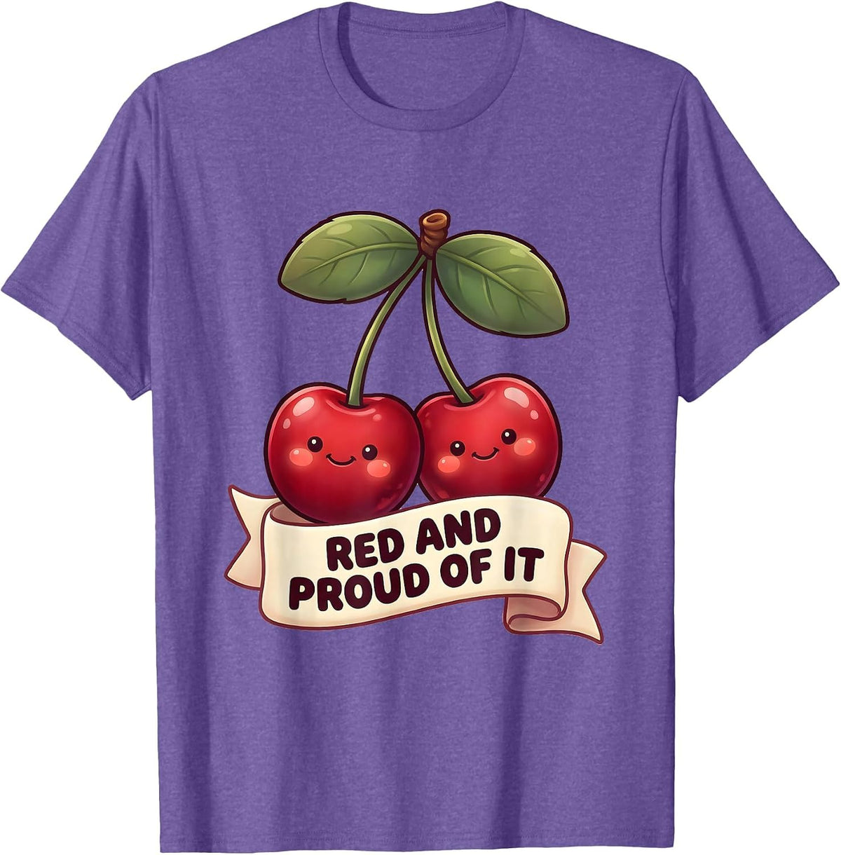 Men's Red and Proud of It Cherry Graphic Design T-Shirt - Purple Heather
