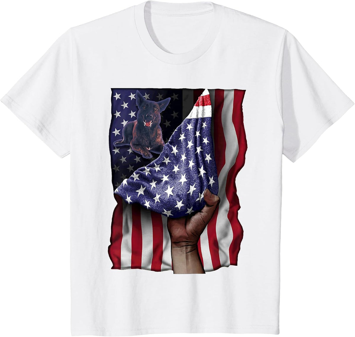 Day of Independence US Flag Dutch Shepherd T-Shirt - White