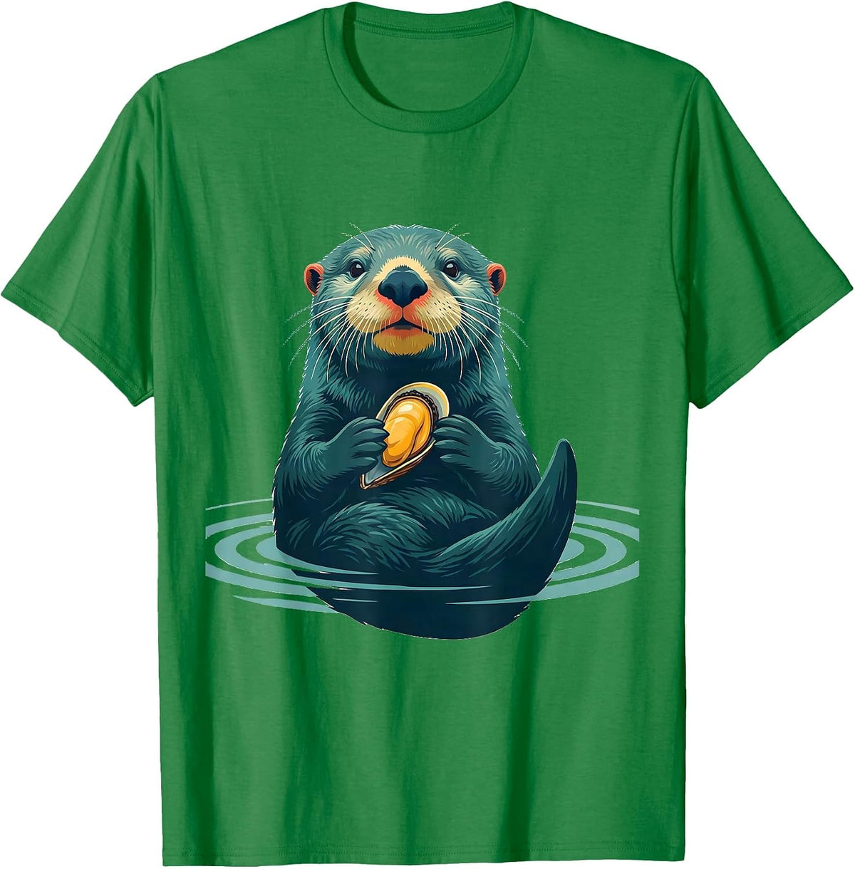 Men's Sea Otter Mussel Flat Vector Funny Otter Lover Gift T-Shirt - Kelly Green