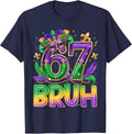 Mardi Gras 67 Six Seven 6 7 Bruh Meme Funny Boy Girl Kids T-Shirt - Navy Blue