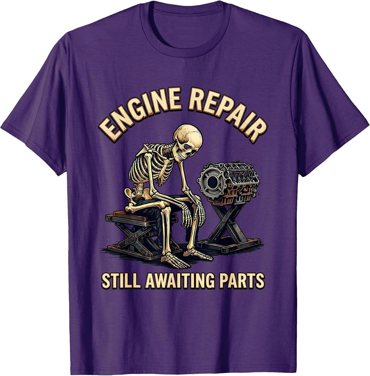 Engine Repair Still Awaiting Parts Funny Mechanic Skeleton T-Shirt - Purple