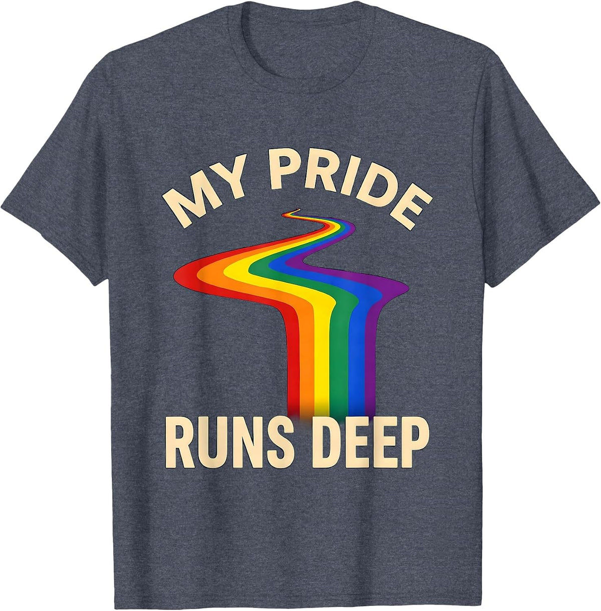 My Pride Runs Deep Pride Flag Graphic Design T-Shirt - Heather Blue