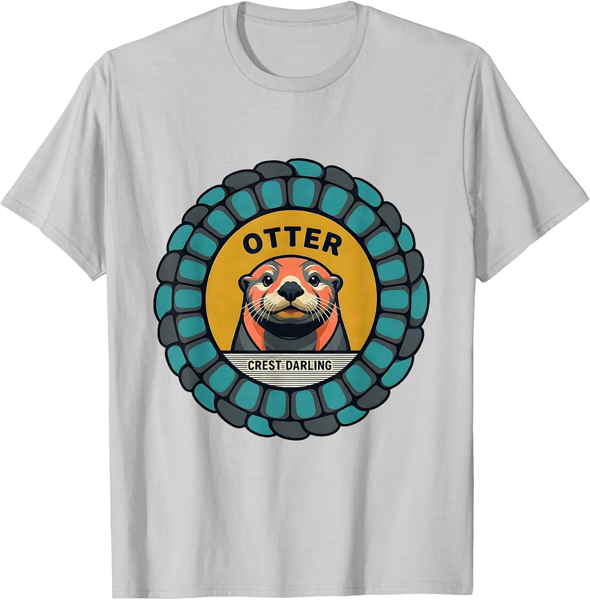 Men's Otter Crest Darling Midcentury Modern Animal Lover Surfing T-Shirt - Silver Grey