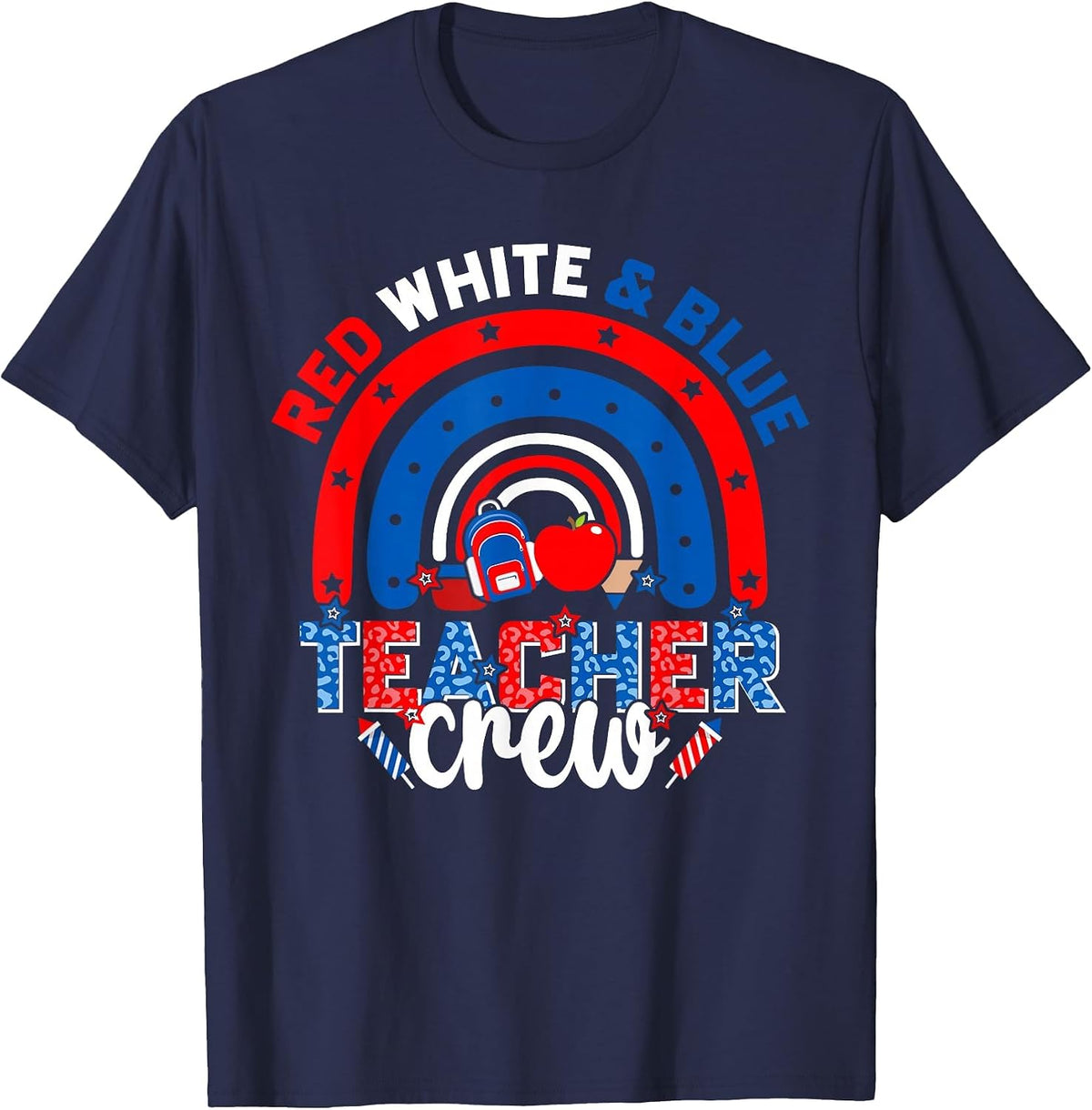 Red White and Blue Teacher American Flag 4th July Patriotic T-Shirt - Navy Blue