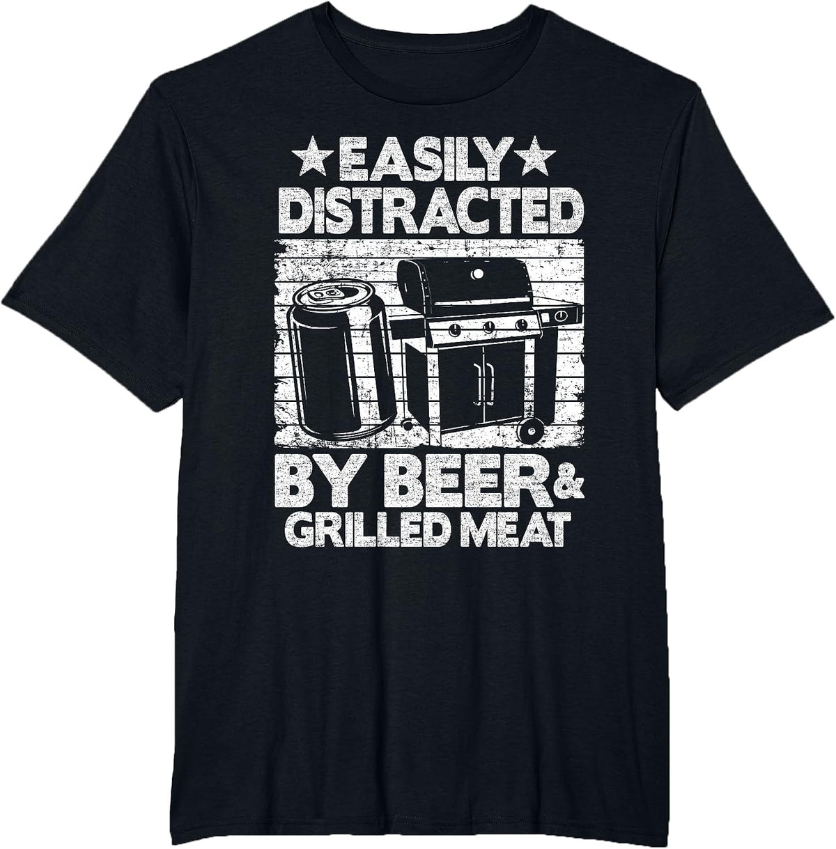 Easily Distracted By Beer & Grilled Meat Funny Pig Pork Rub T-Shirt - Black