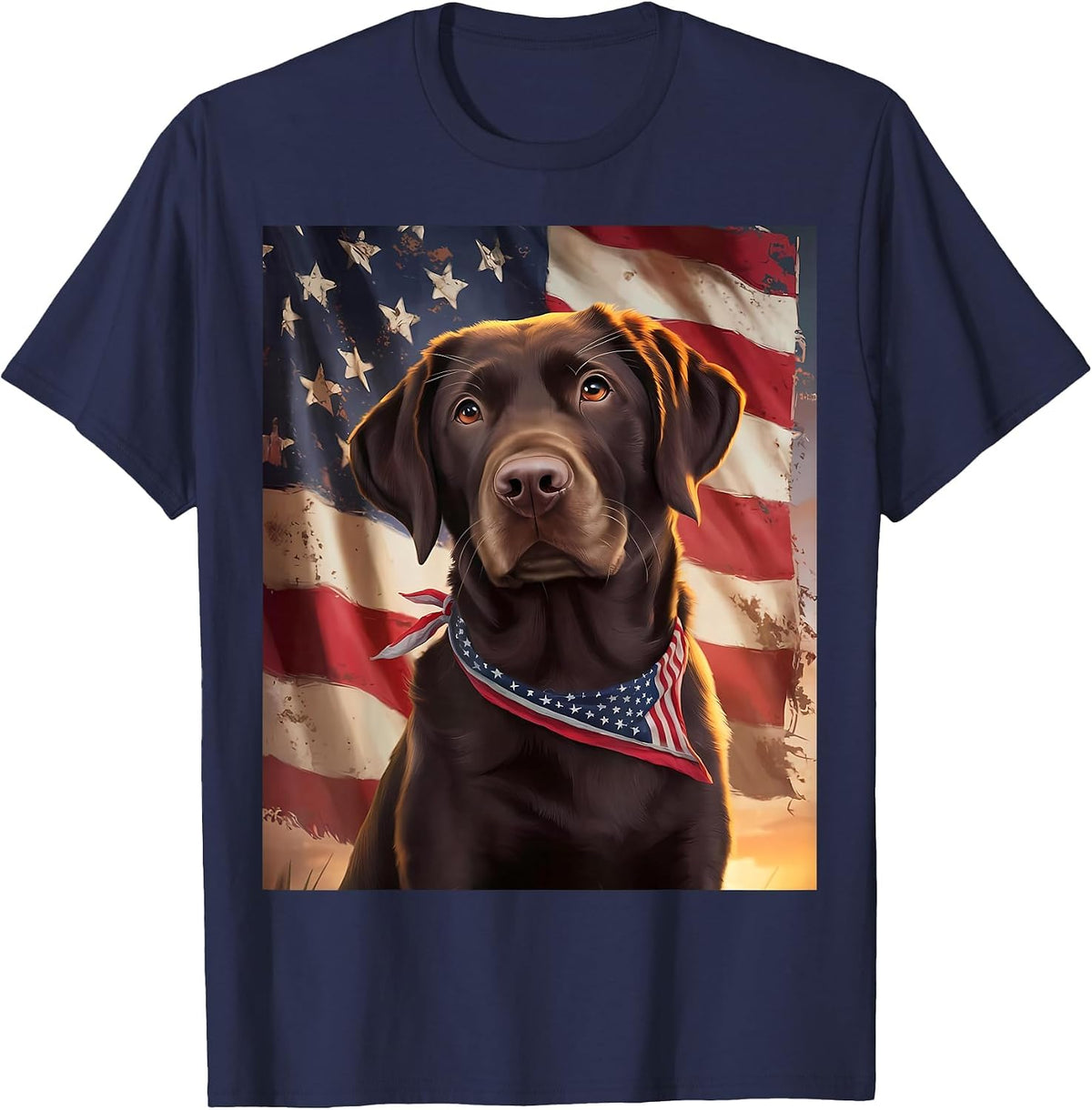 American Flag 4th of July Dog American Chocolate Labrador T-Shirt - Navy Blue