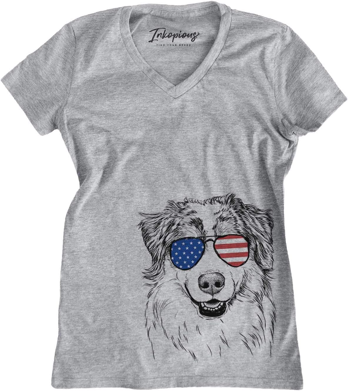 Inkopious Patriotic Aonghus the Australian Shepherd Dog Triblend T-Shirt - Grey V-neck