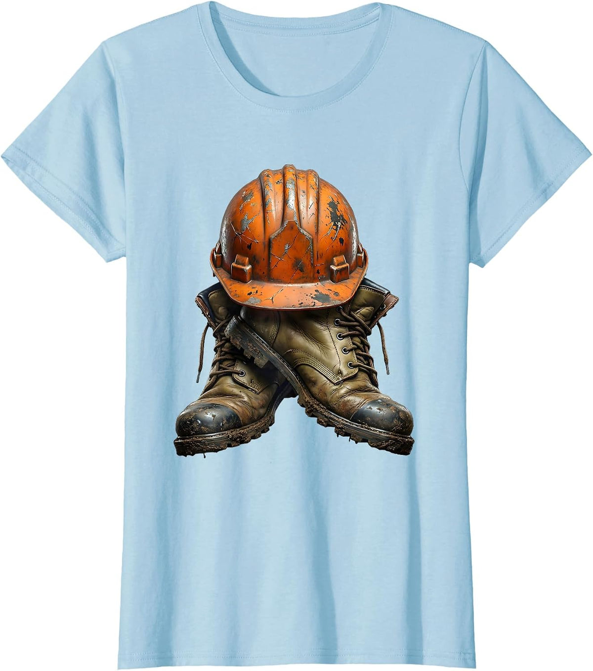 Women's Hard Hat and Work Boots Crossed Tools Graphic T-Shirt - Baby Blue