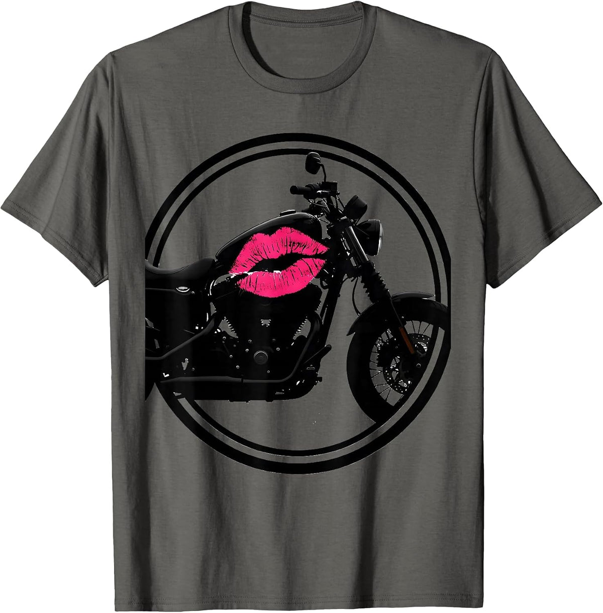 Lipstick Kiss Mark on Motorcycle Gas Tank T-Shirt - Asphalt Grey