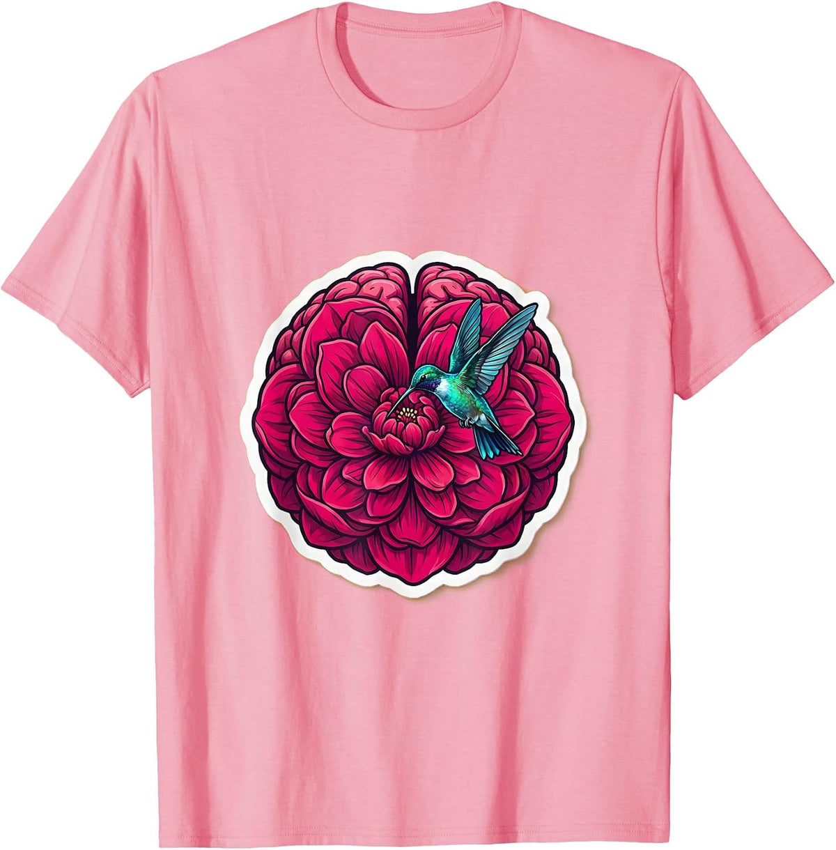 Men's Hummingbird Brain Flower Neurodivergent Art T-Shirt - Pink