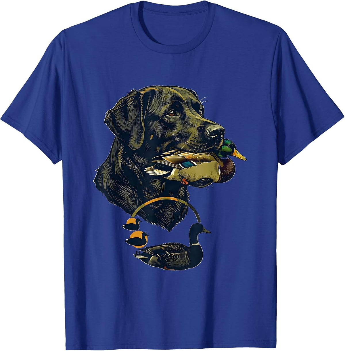 Duck Hunting Retriever Profile Linocut Hunter Gift T-Shirt - Royal Blue