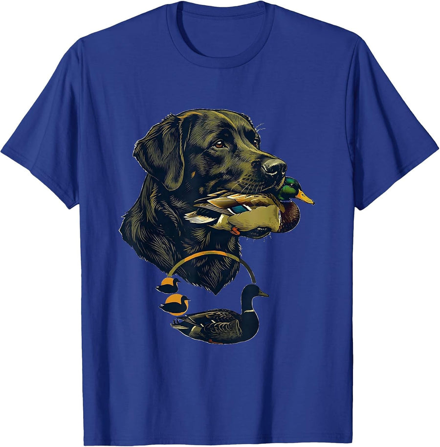 Duck Hunting Retriever Profile Linocut Hunter Gift T-Shirt - Royal Blue
