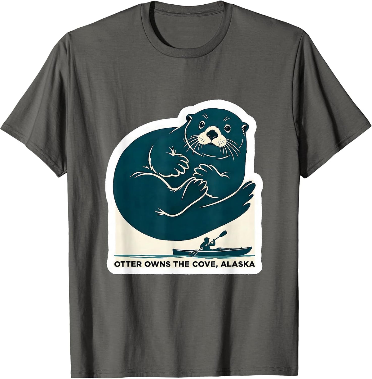 Men's Otter Owns The Cove Alaska Wildlife Travel State Pride T-Shirt - Asphalt Grey