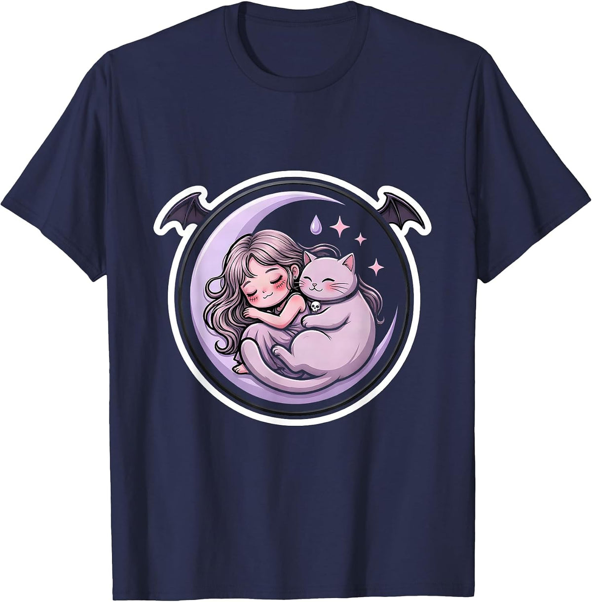 Autism Awareness Cat and Sleeping Figure Art T-Shirt - Navy Blue