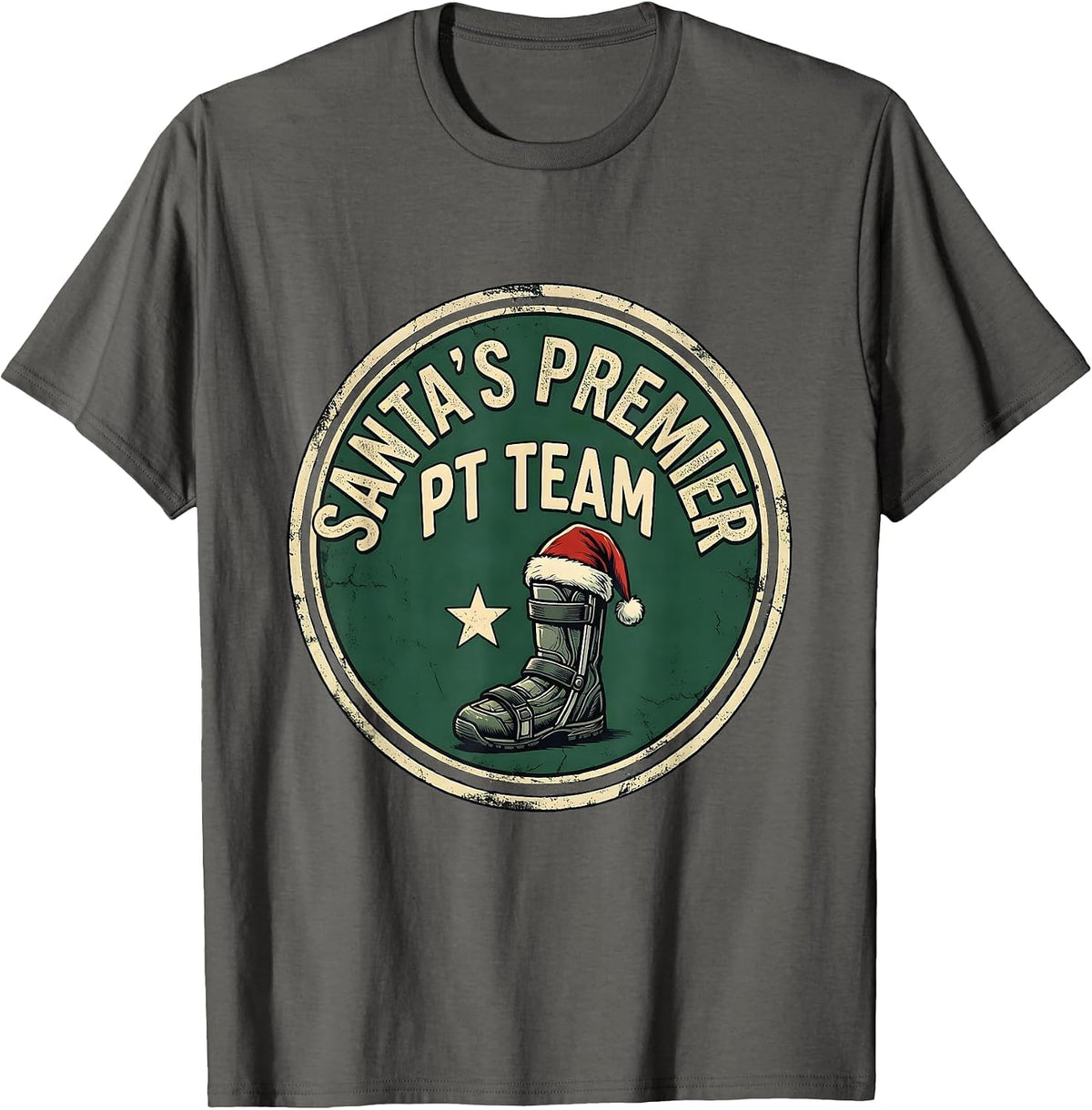 Men's Santa's Premier PT Team Vintage Physical Therapist Christmas T-Shirt - Asphalt Grey