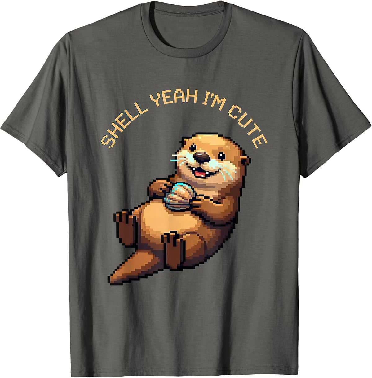 Men's Shell Yeah I'm Cute Sea Otter Design T-Shirt - Asphalt Grey