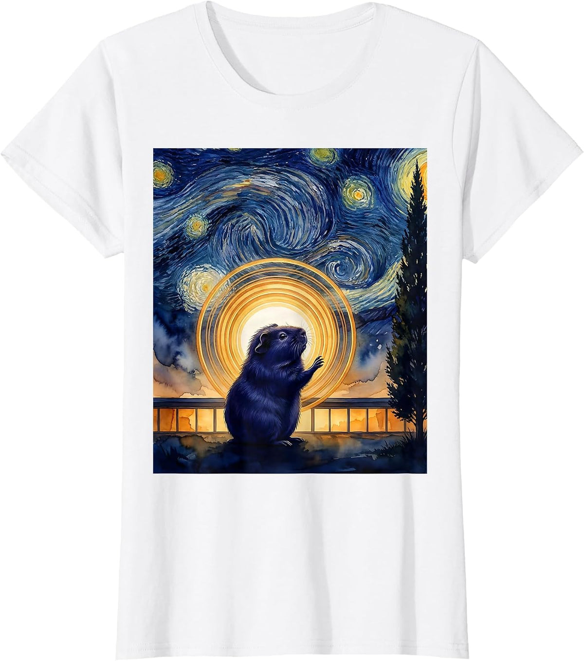 Guinea Pig Starry Night Van Gogh Art Lover Gift T-Shirt - White