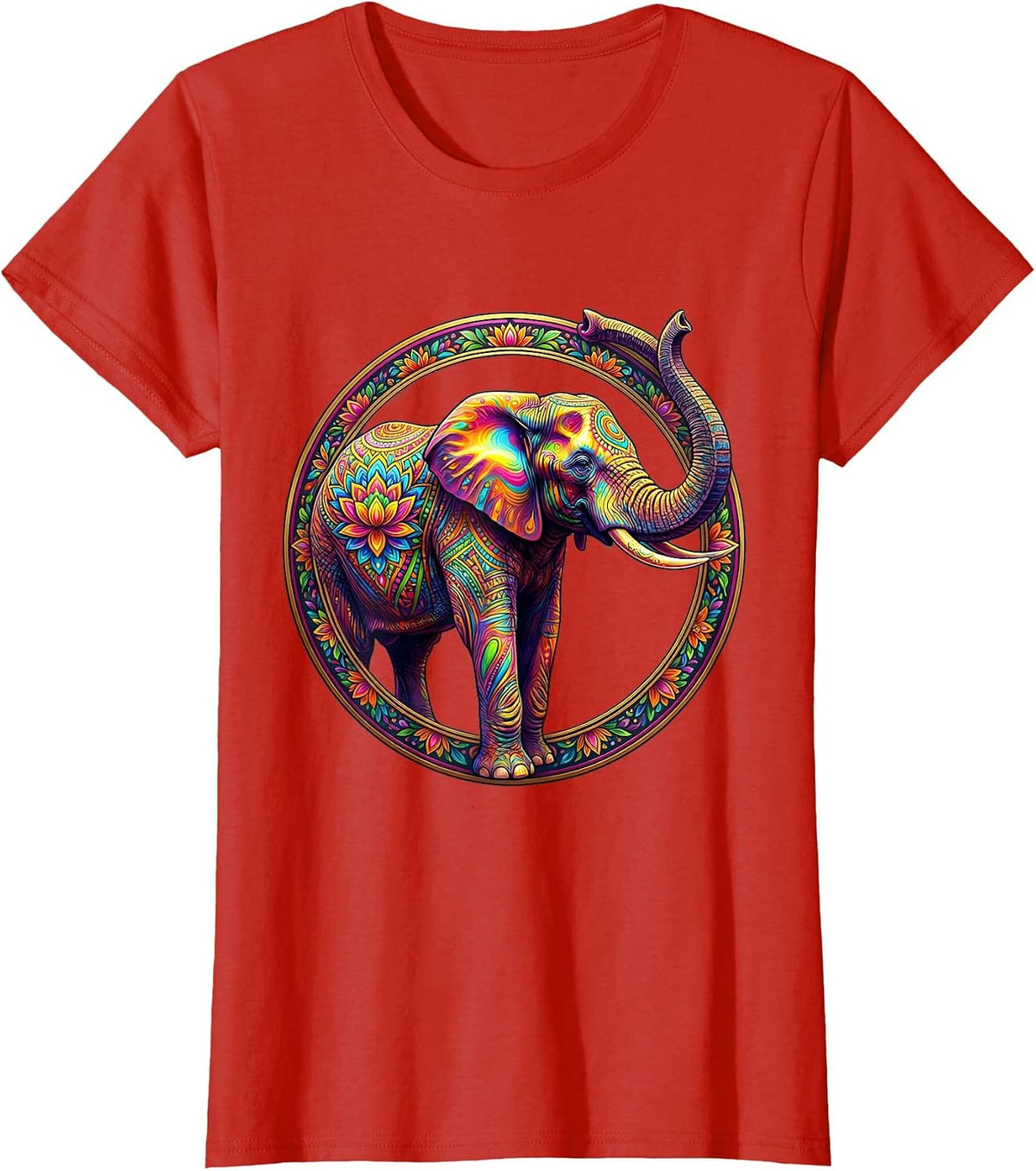 Autism Awareness Elephant Colorful Painted Pattern T-Shirt - Red