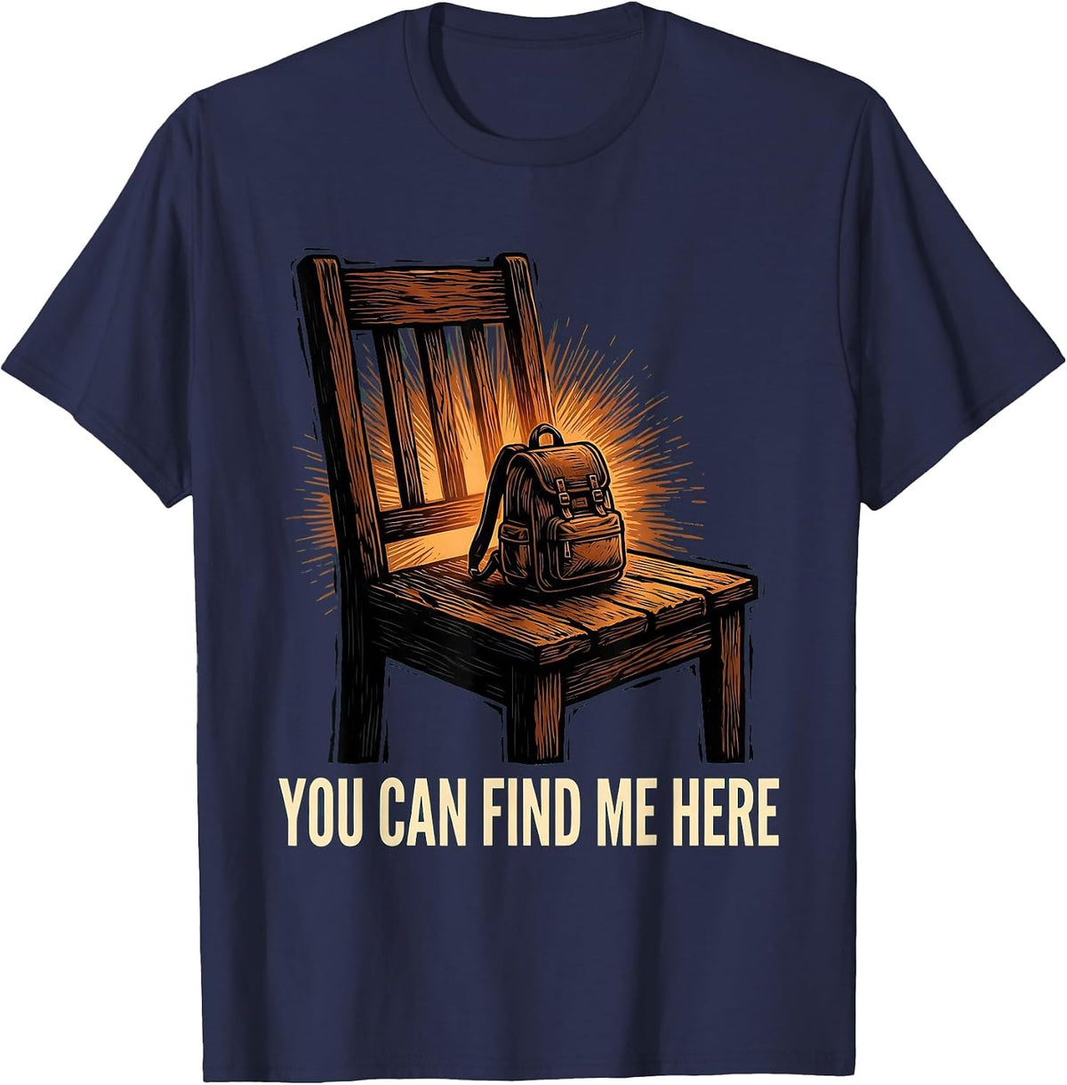 You Can Find Me Here Linocut School Counselor Student T-Shirt - Navy Blue