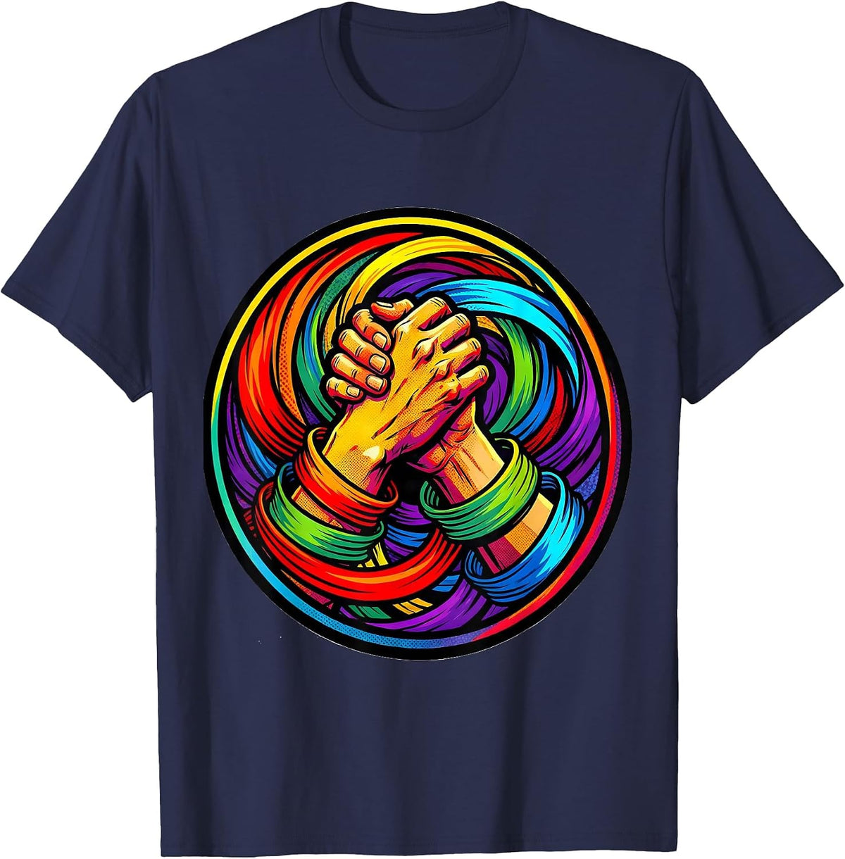 Men's Rainbow Ribbon Hands Gay Pride Graphic T-Shirt - Navy Blue