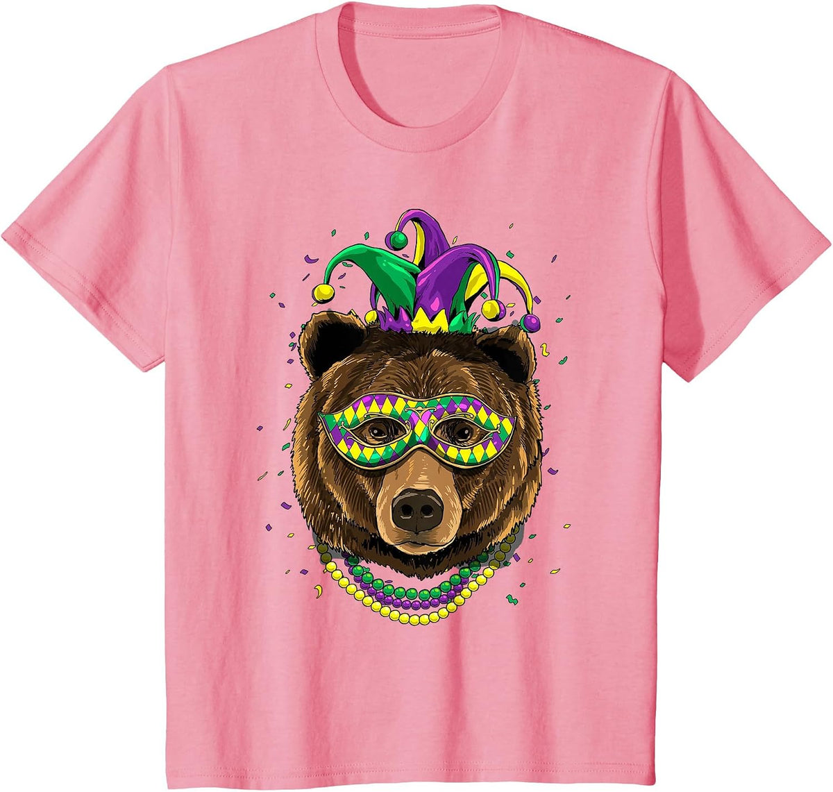 Bear Animal Lover Cute Mardi Gras Carnival Jester T-Shirt, Youth, Pink, 4T - As Pictured