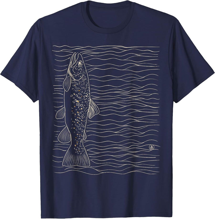 Brown Trout Fly Fishing Dry Fly Tying Fisherman T-Shirt - Navy Blue