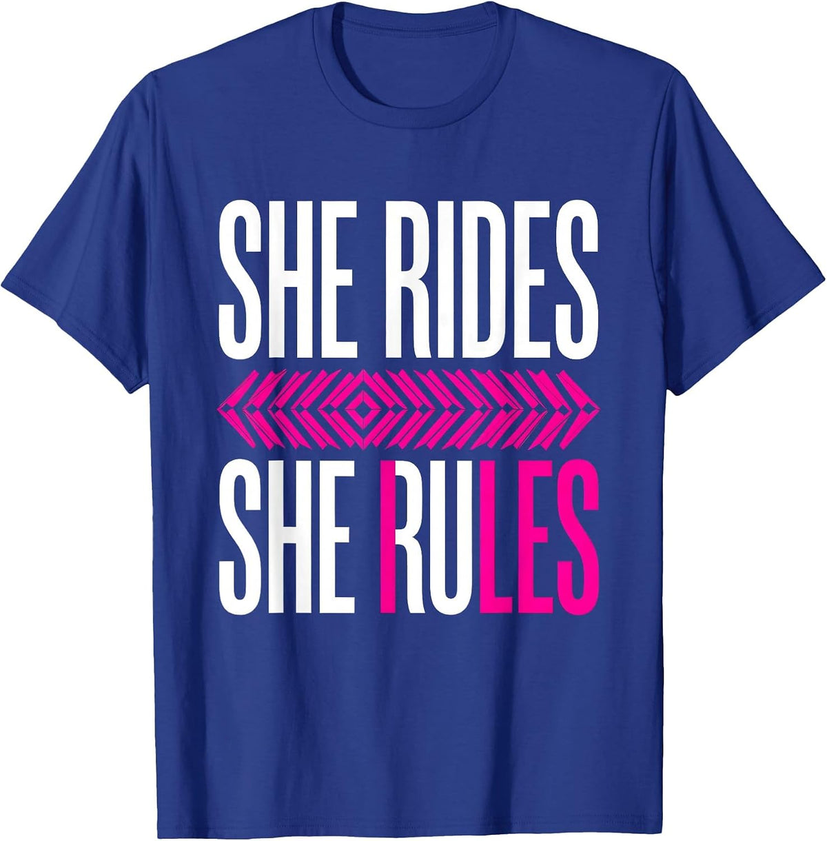She Rides She Rules Motorcycle Design T-Shirt - Royal Blue