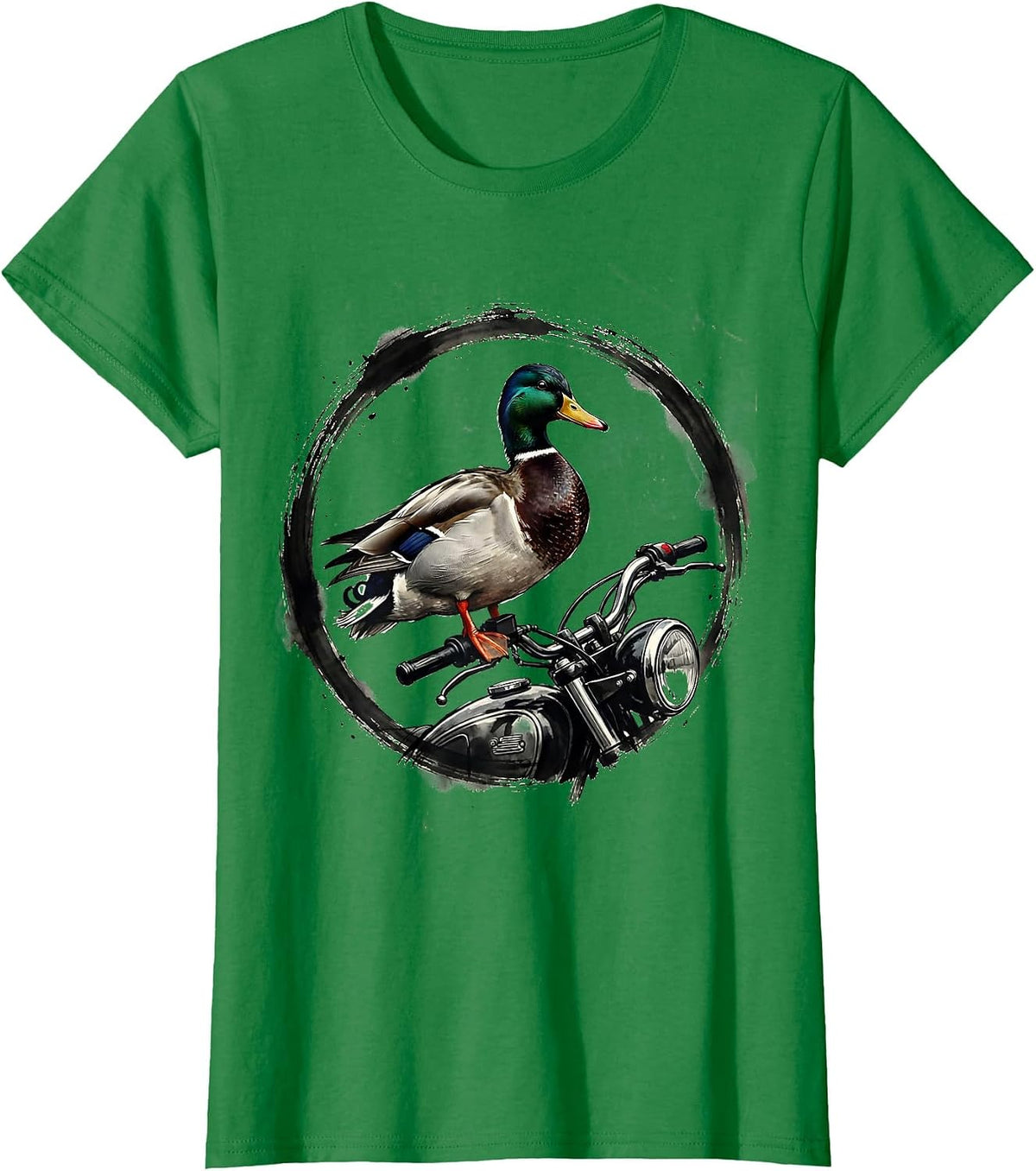 Duck on Vintage Motorcycle Handlebars Graphic T-Shirt - Kelly Green