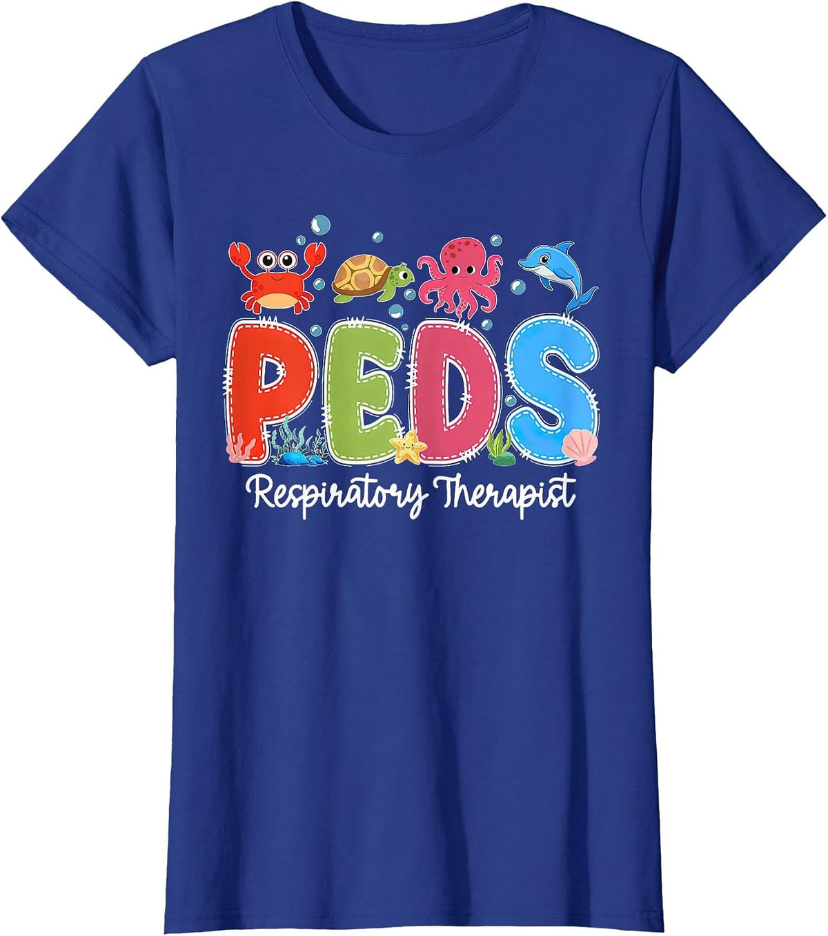 PEDS Respiratory Therapist Ocean Animal Pediatric RT Grad T-Shirt - Royal Blue
