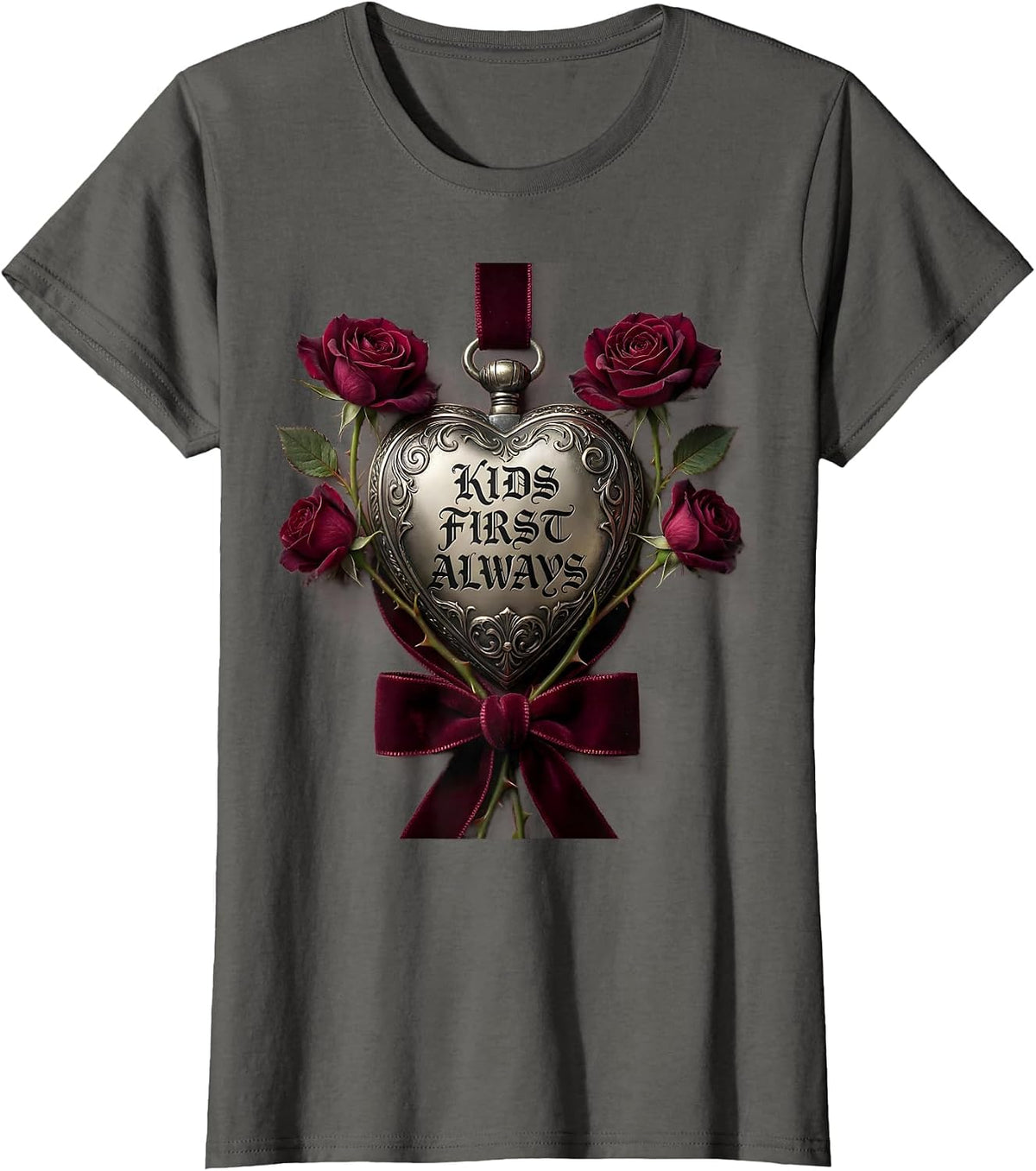 Women's Kids First Always School Counselor Design T-Shirt - Asphalt Grey