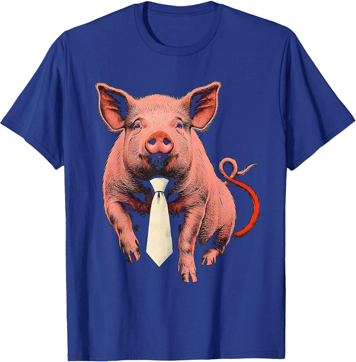 Pig In Tie Funny Farm Animal Lover Novelty T-Shirt - Royal Blue