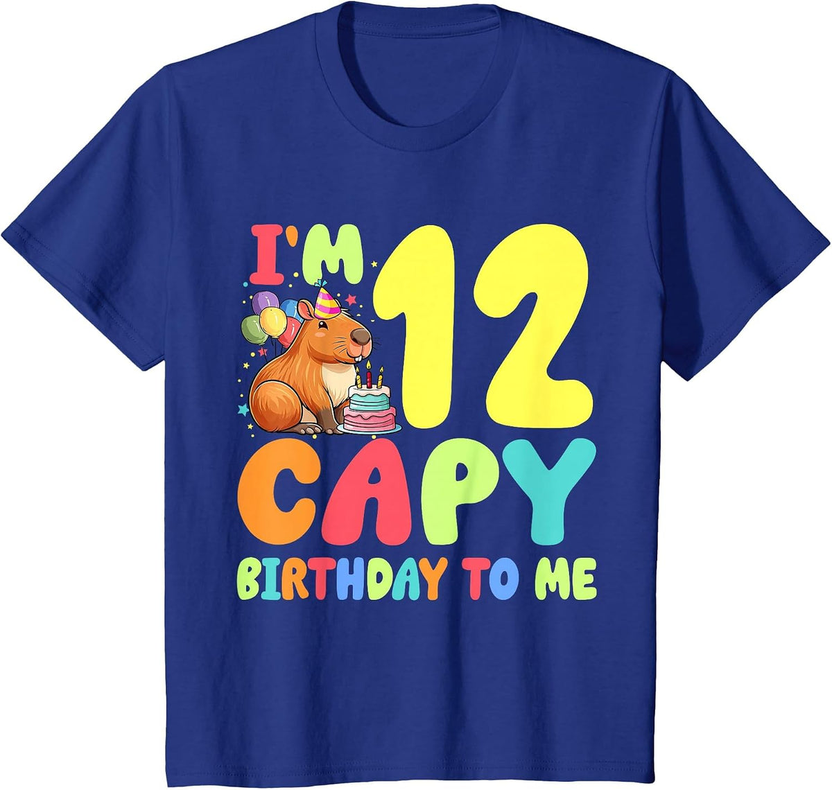 I'm 12 Year Old Capy Birthday to Me 12th Birthday Capybara T-Shirt - Royal Blue