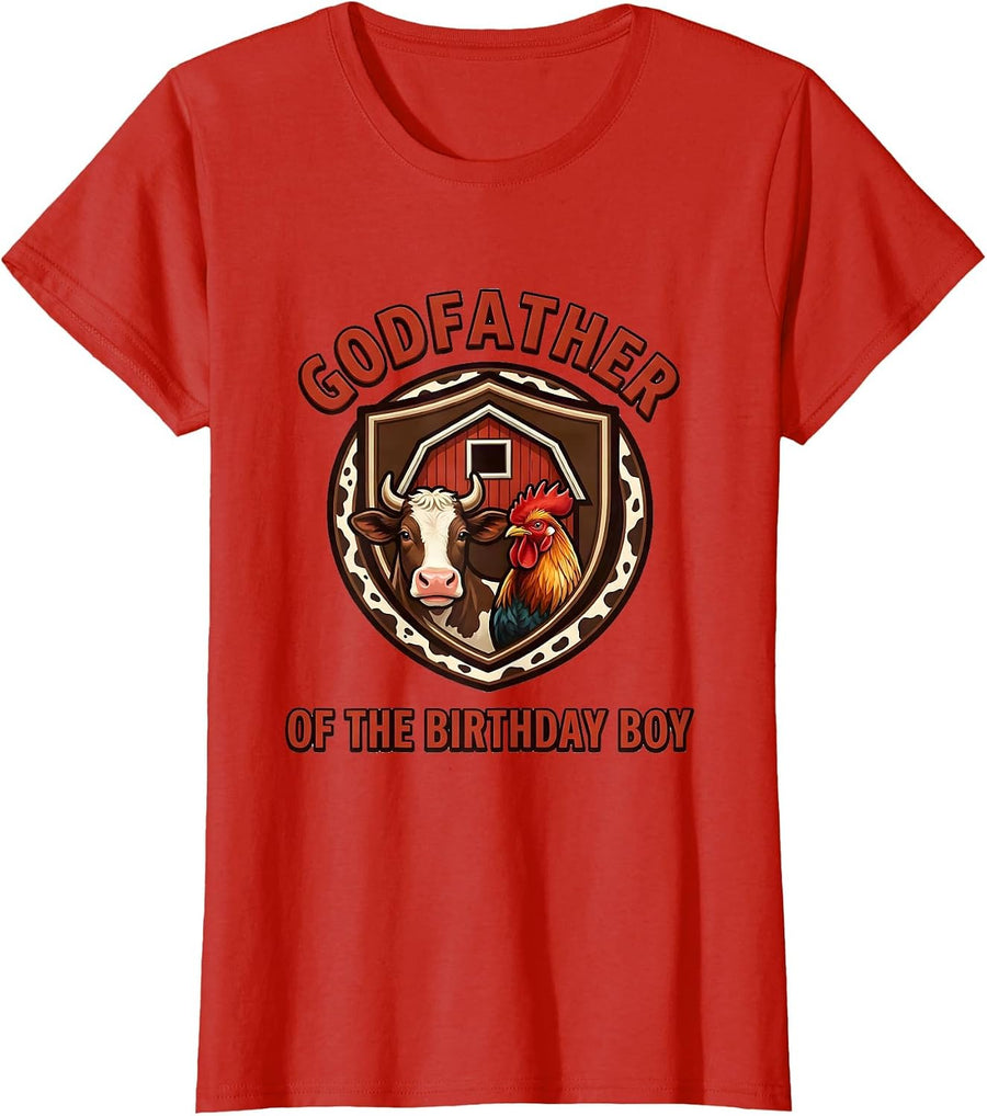 Women's Godfather Of The Birthday Boy Cute Farm Animal 2nd Birthday T-Shirt - Red