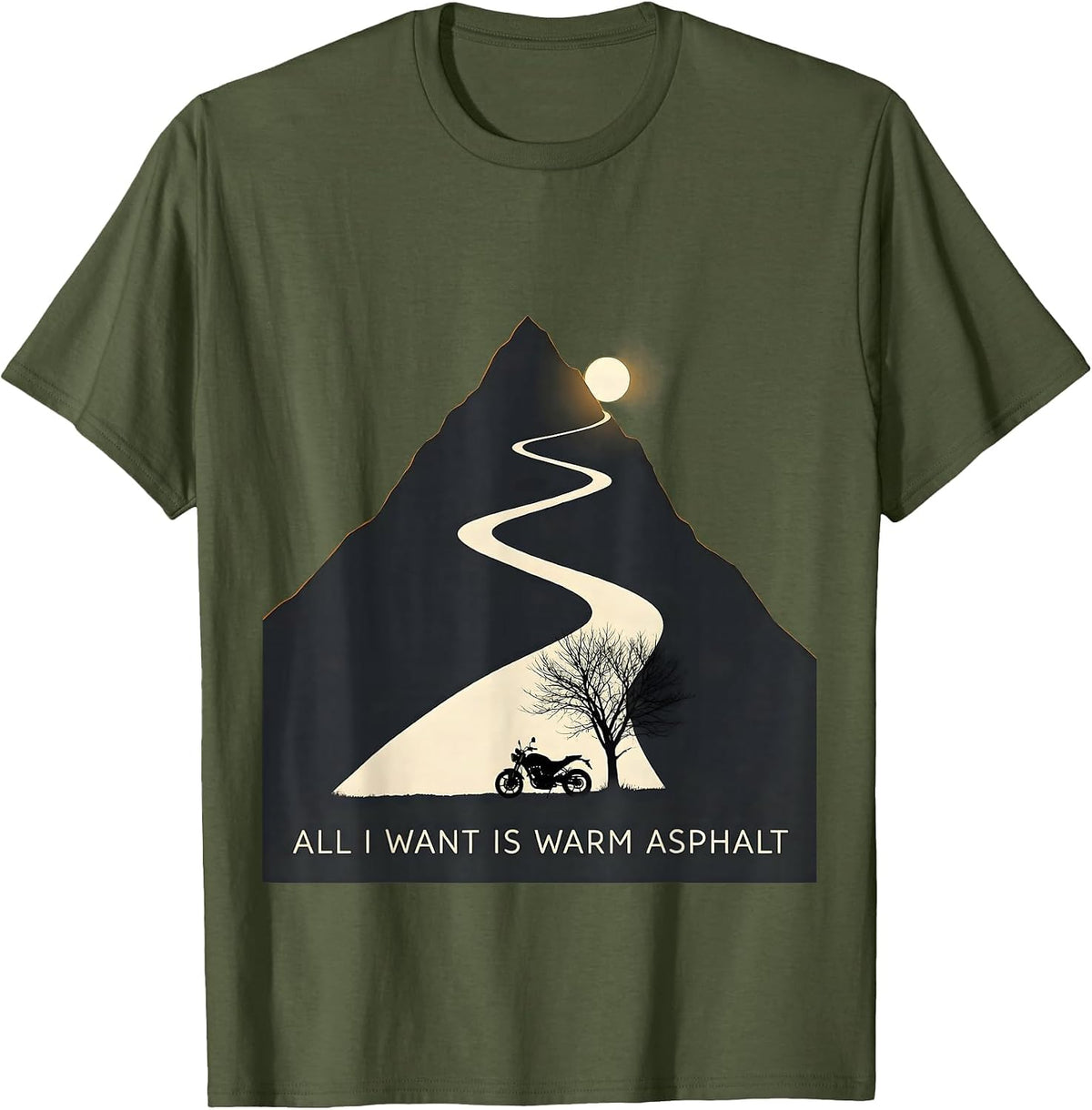 All I Want Is Warm Asphalt Funny Santa Motorcycle Biker T-Shirt - Olive Green