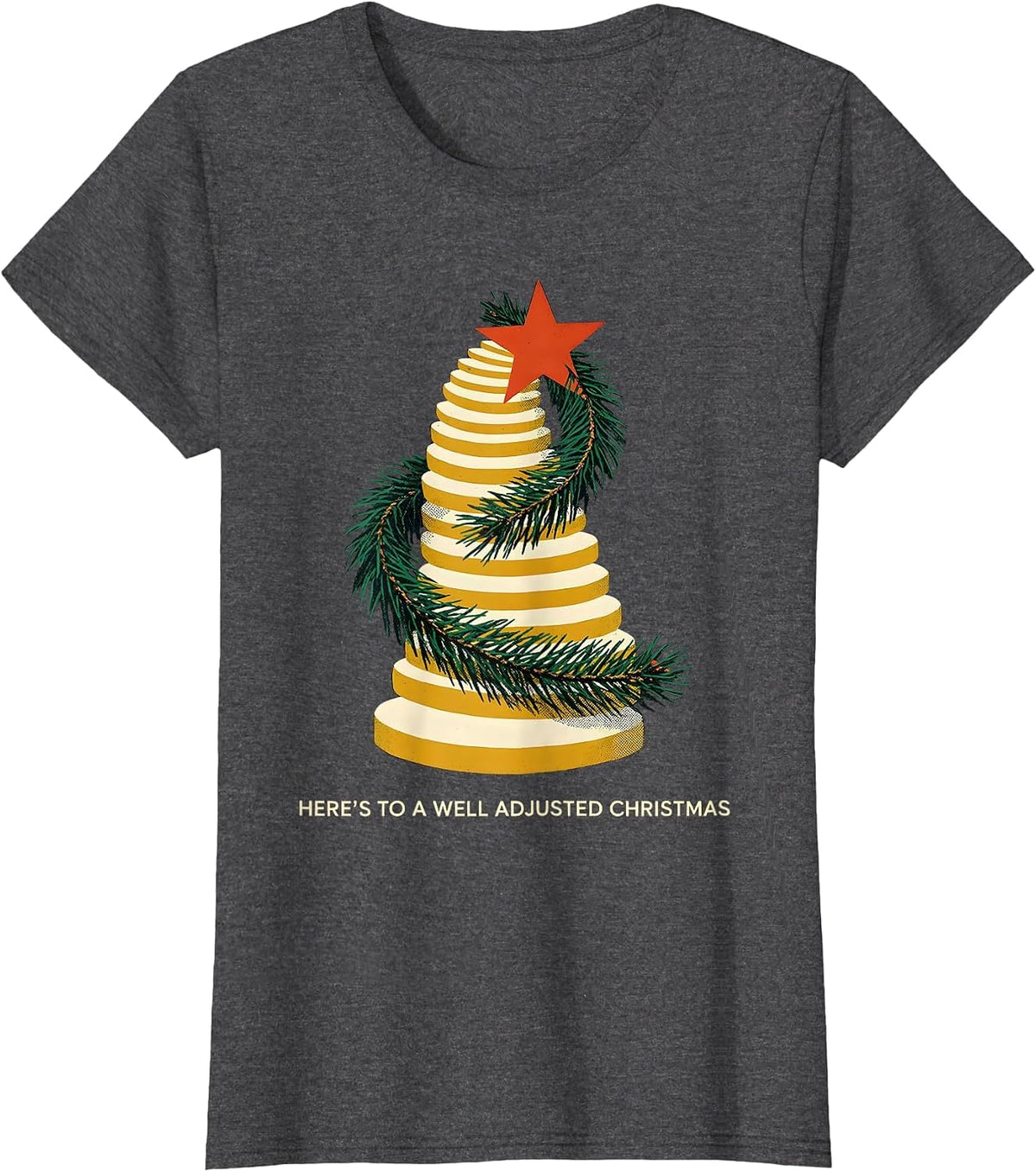 Women's Here's To A Well Adjusted Christmas Funny Chiropractor T-Shirt - Dark Heather Grey