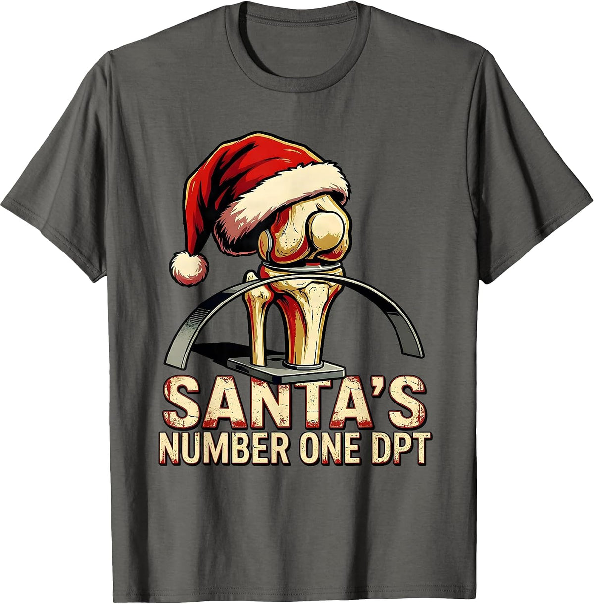 Santa's Number One DPT Bold Retro Physical Therapist T-Shirt - Asphalt Grey
