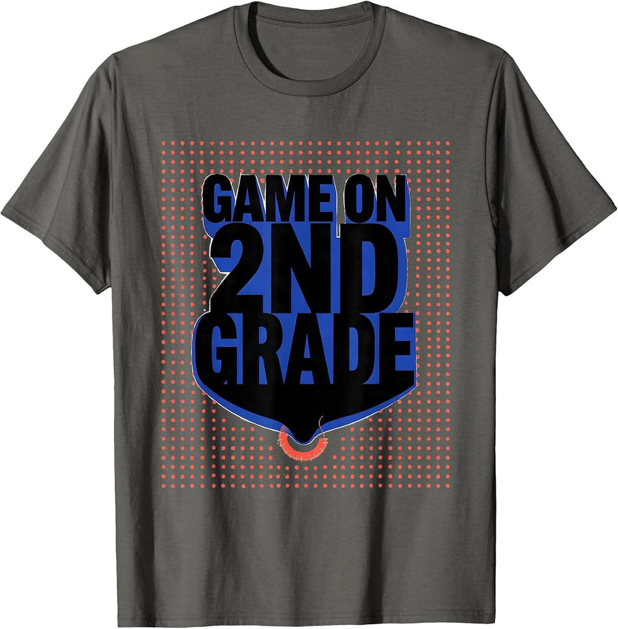 Game On 2nd Grade Back To School Baseball Drip Ice Cream T-Shirt - Asphalt Grey
