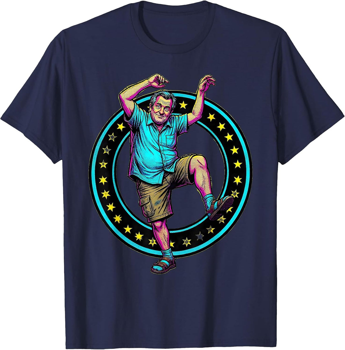 Funny Dad Awkward Backyard Party Dancing T-Shirt - Navy Blue