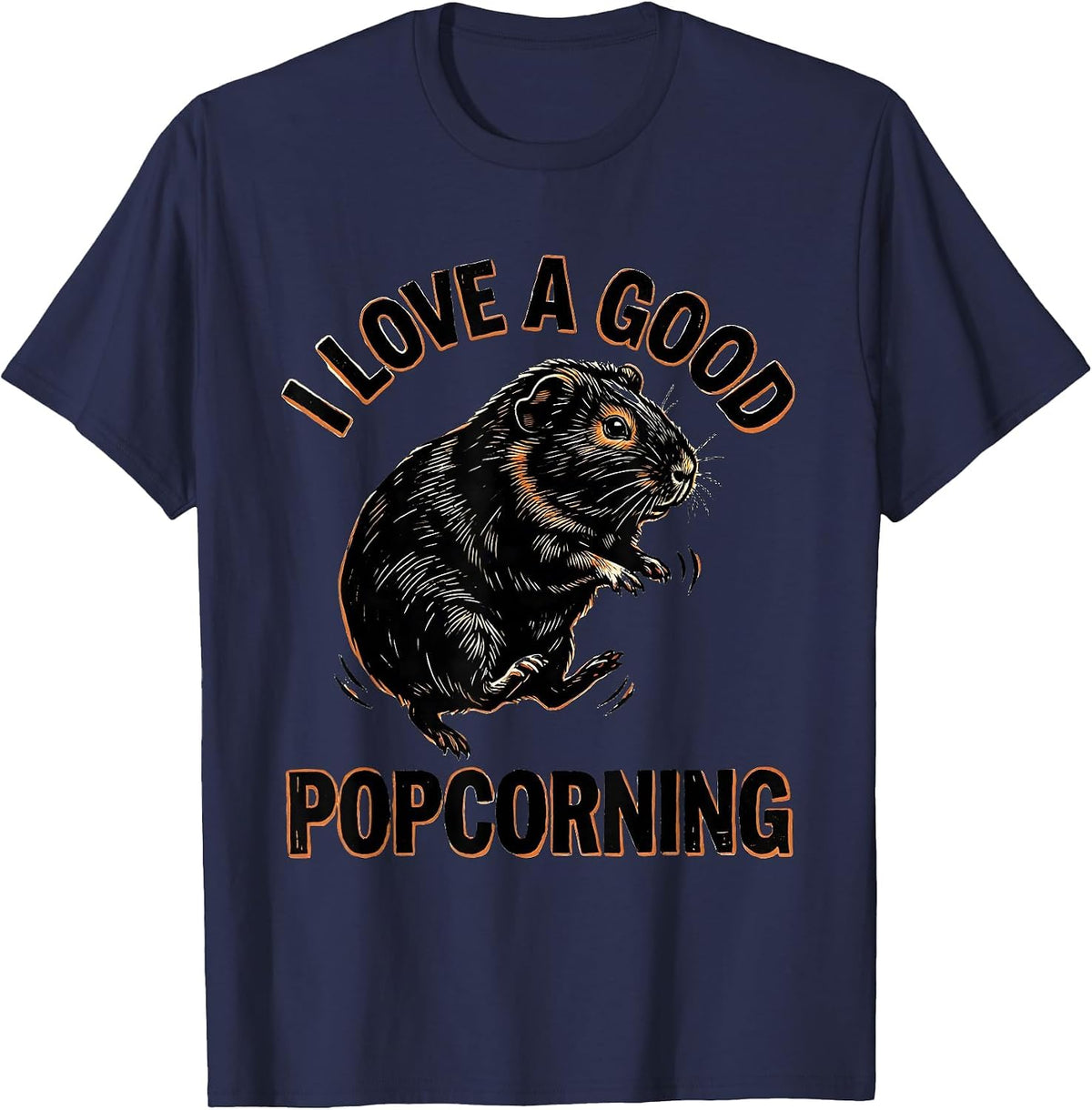 Men's I Love A Good Popcorning Cute Guinea Pig Pet Lover Humor T-Shirt - Navy Blue