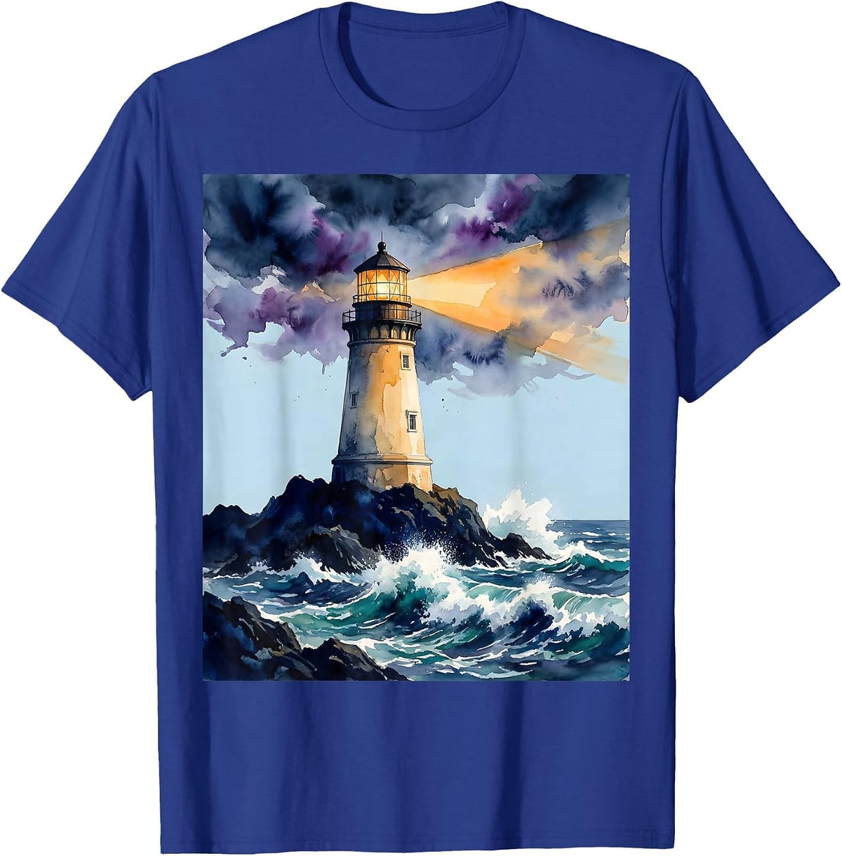 Autism Awareness Lighthouse Stormy Sea Graphic T-Shirt - Royal Blue