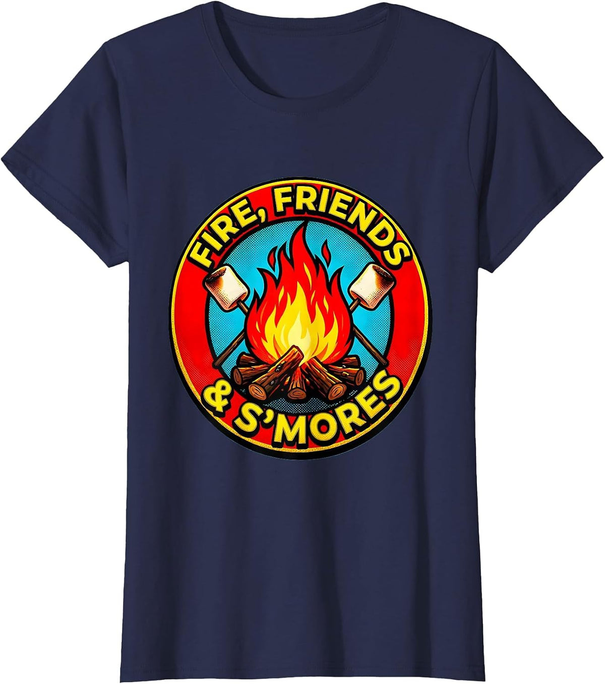 Women's Fire Friends and S'mores Camping Design T-Shirt - Navy Blue