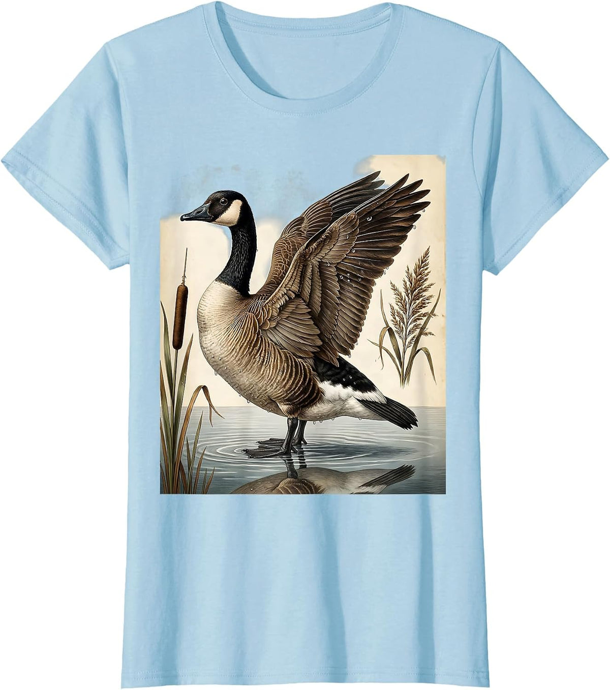 Goose Emerging From Misty Lake at Dawn T-Shirt - Baby Blue