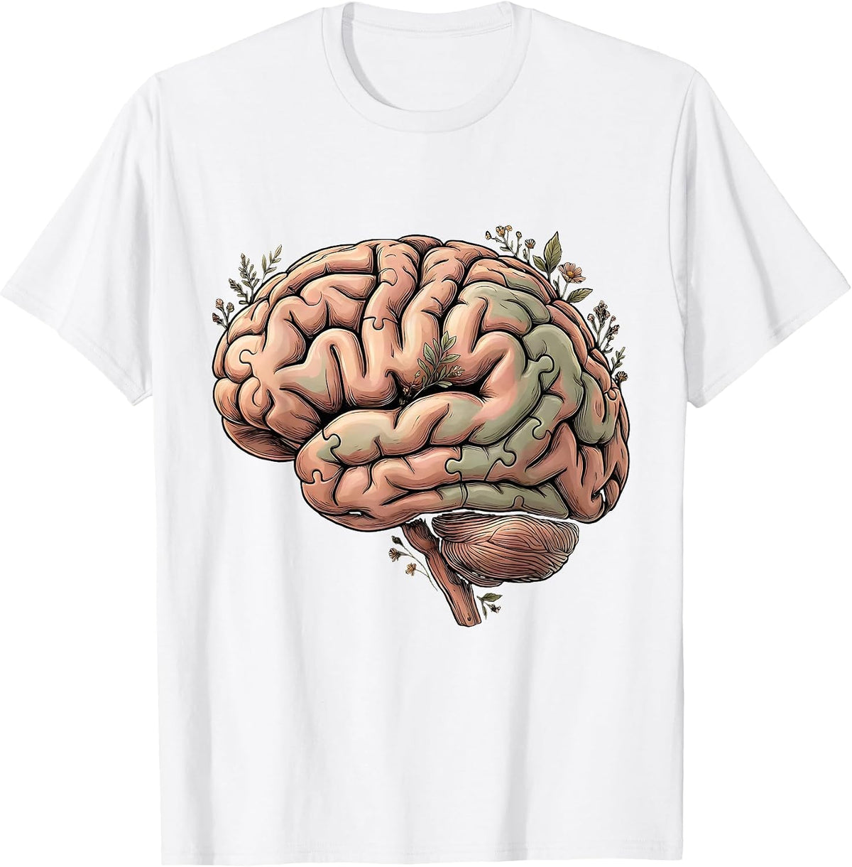 Men's Puzzle Piece Brain Special Education Art T-Shirt - White