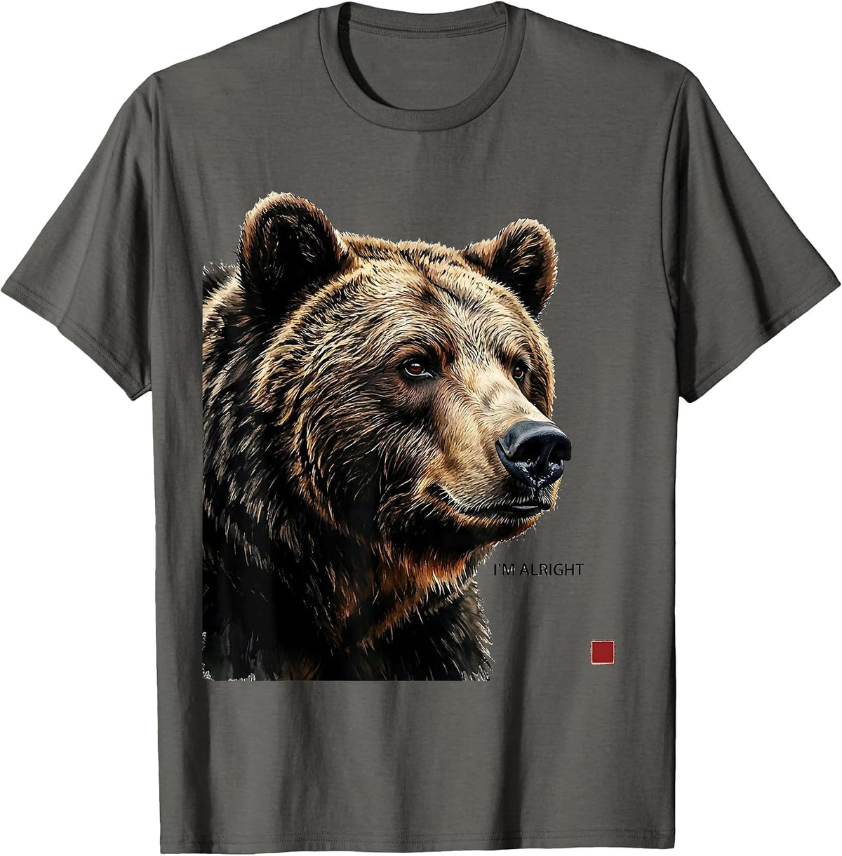 Men's I'm Alright Retro Bear Wildlife Novelty Animal Lover Humor T-Shirt - Asphalt Grey