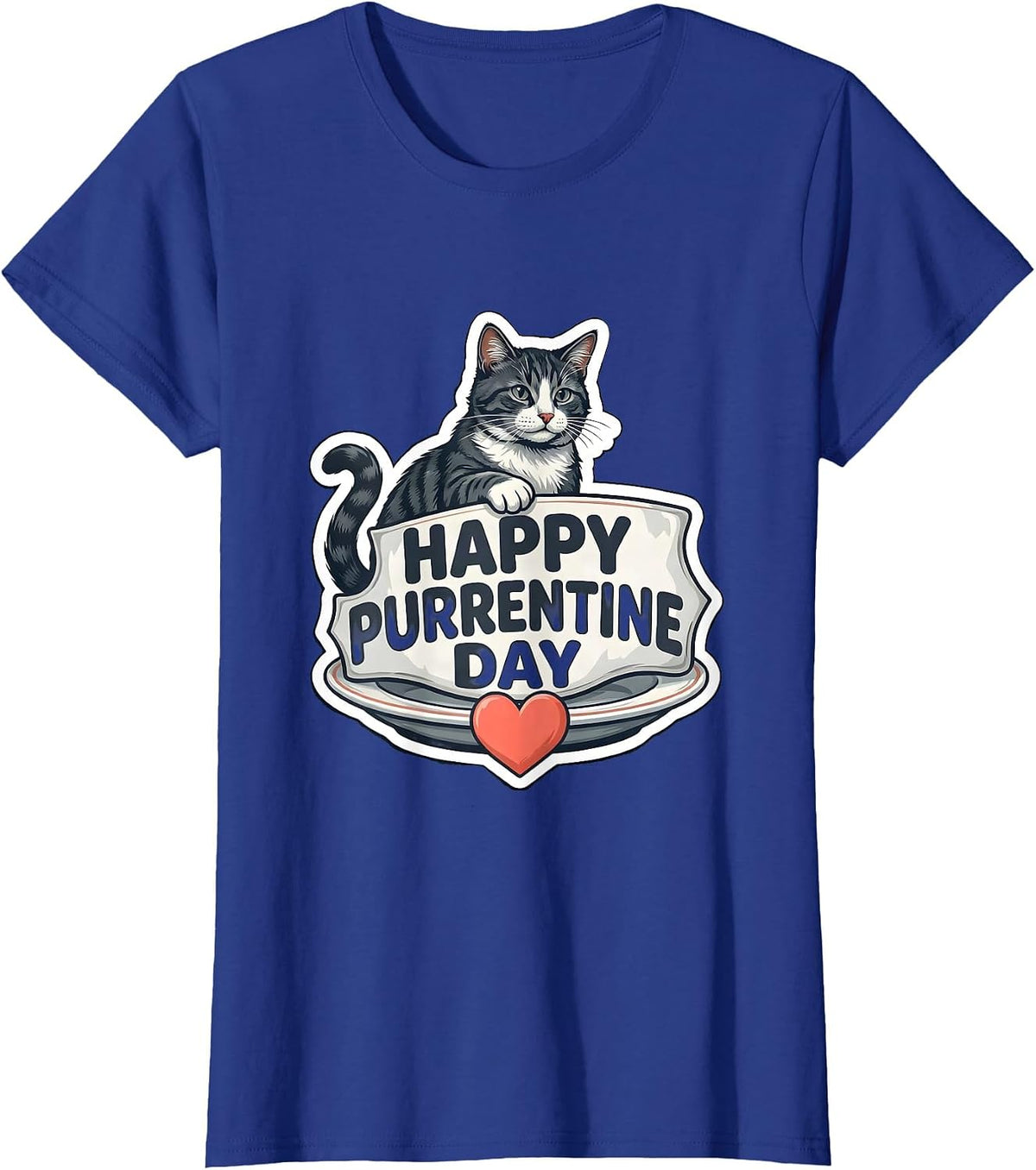 Women's Happy Purrentine Day Cute Tuxedo Cat Valentine Gift T-Shirt - Royal Blue