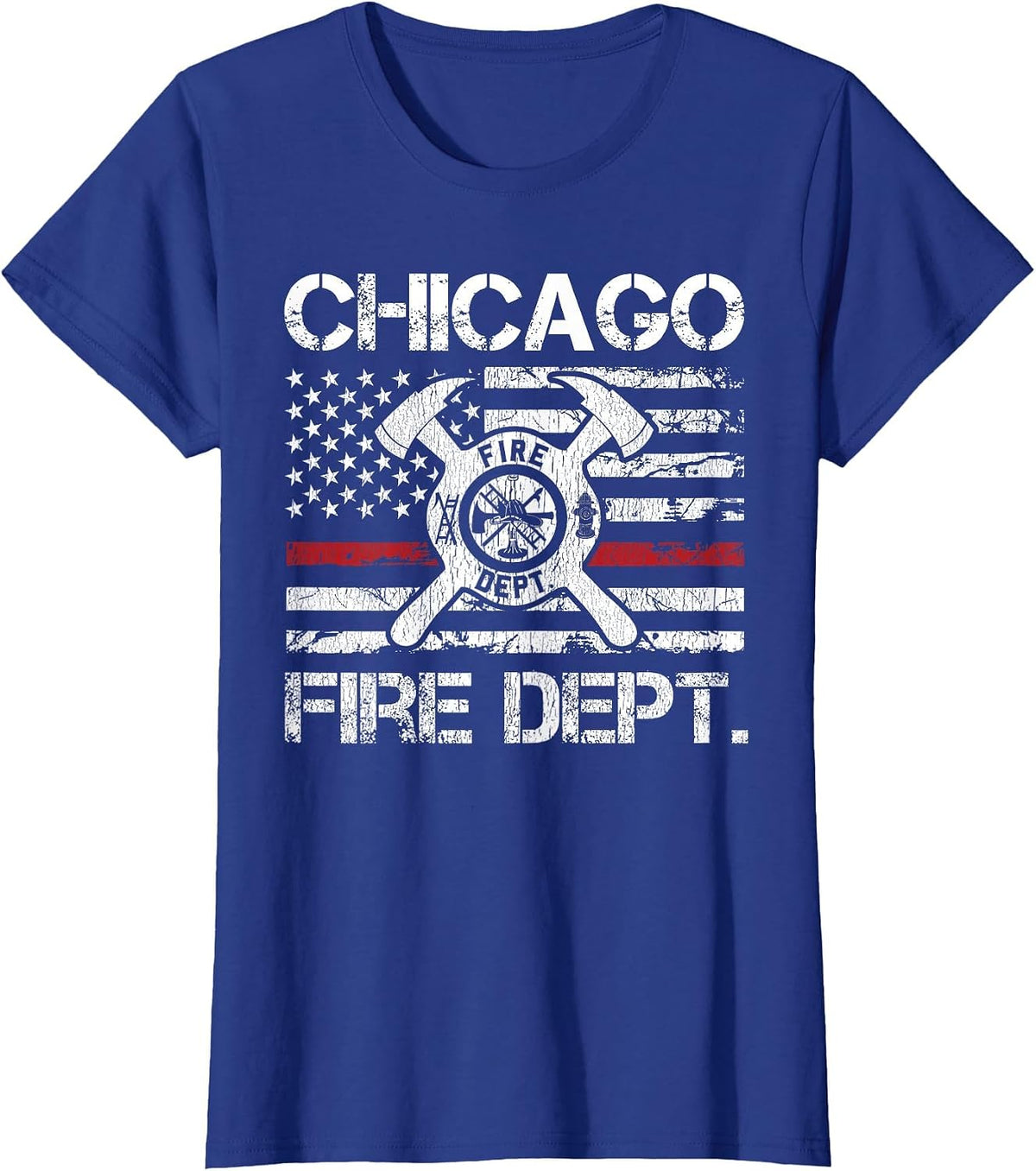 Chicago Illinois Fire Department Thin Red Line Fireman T-Shirt - Royal Blue