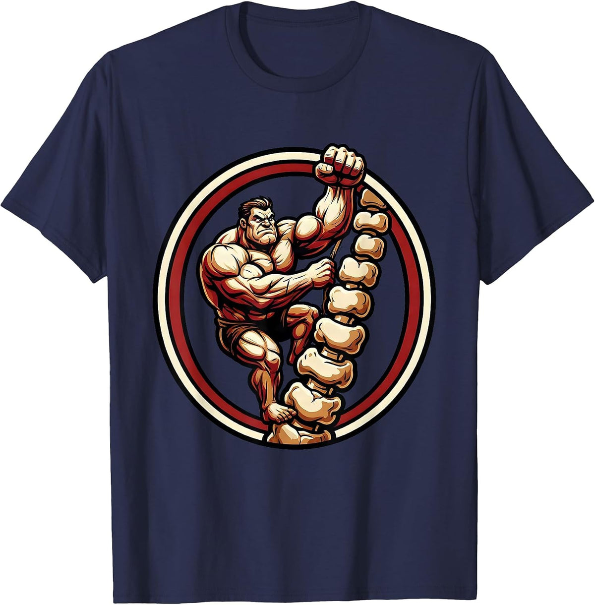 Men's Physical Therapy Vertebrae Ladder Climber Design T-Shirt - Navy Blue
