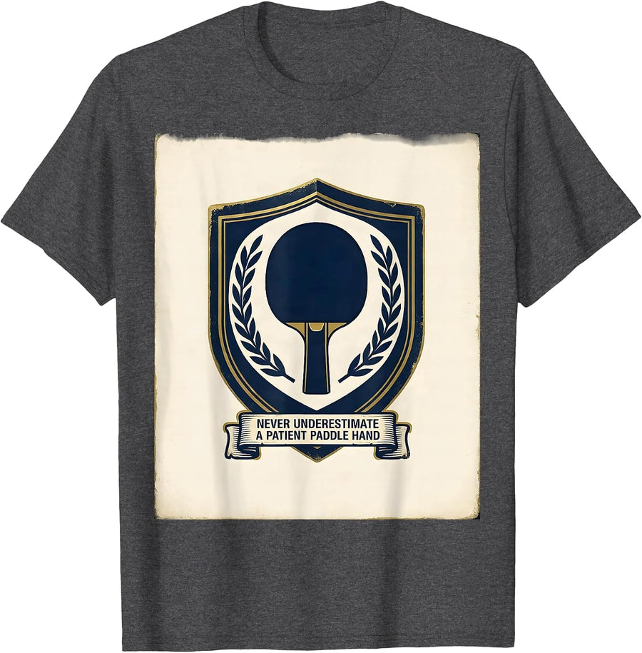 Men's Never Underestimate A Patient Paddle Hand Tennis Player T-Shirt - Dark Heather Grey