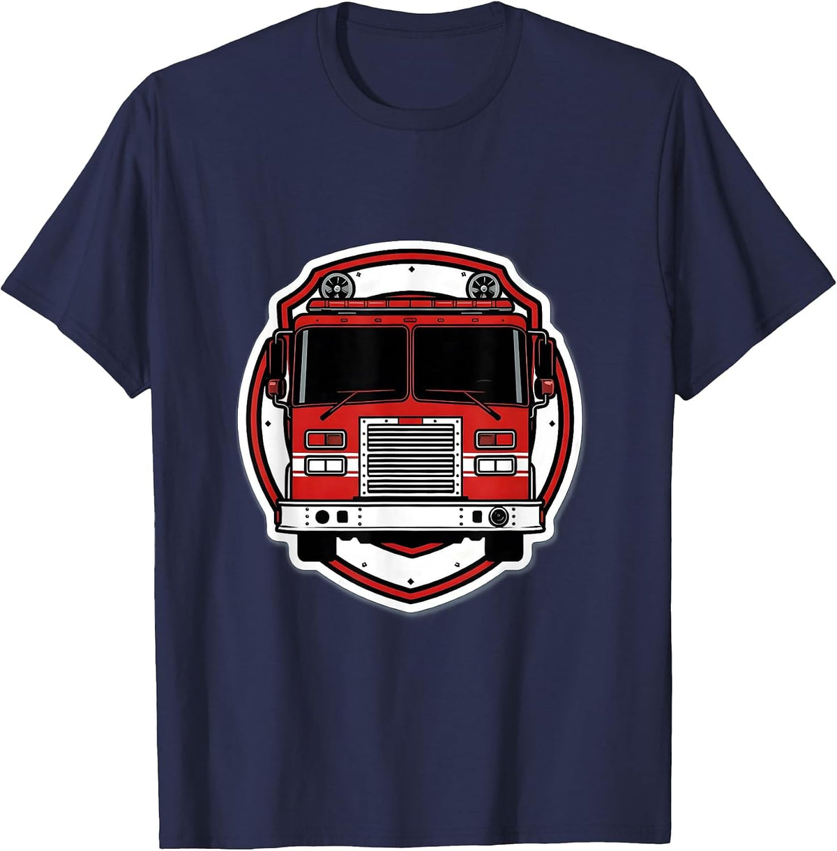 Fire Engine Shield Firefighter Pride Humor T-Shirt - Navy Blue